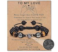 Vinswet I Love You in 100 Languages Bracelet for Men, Husband, Dad,Grandson,Grandpa, Uncle,Adjustable 8mm Tiger Eye Obsidian Hematite Lava Rock Triple Protection Bead Bracelets Fathers Day Christmas
