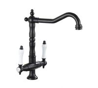 Vinta 360° Swivel Kitchen Faucet Antique Brass Double Handle Mixer Tap for Sink Hot & Cold Adjustable Black h Perfect for Modern and Classic Kitchens
