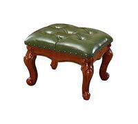 Vinta Leather Ottoman Footstool Carved Small Solid Wood Shoe Bench Highly Elastic Spon Seat for Living Room Entryway Sofa Coffee Table Accent Stool