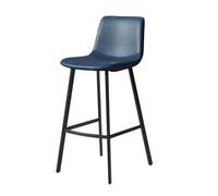 Vinta Rustic Bar Stools Counter Height Kitchen & Pub Stool with Backrest Fabric & Leather Seat Metal Legs 75cm Height Slish Blue Dining Chair for Home & Cafe