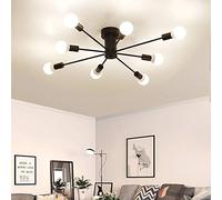 Vintage 10-Lights Semi Flush Black Metal Base Ceiling Light Fixture Modern Plating Finish Ceiling Lamp for Living Room Dining Room-den 10t (Black 8t)
