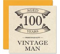 Vintage 100th Birthday Cards for Men - Aged 100 Years - Fun Birthday Card for Grandpa Dad Husband Uncle Brother Grandad, 145mm Greeting Cards, 100th Card