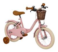Vintage 14 Inch Childrens Bike, Dusted Pink Matte Retro Bicycle with Stabilisers, Adjustable Seat, Front and Rear Brakes, Classic Cruiser Style for Ages 4 to 6