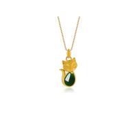 Vintage 14K Gold Plated Fox Green Agate Pendant Necklaces for Women Mom Wife Elegant Palace Style Beautiful Fox Pendant Gift for Animal Lovers