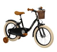 Vintage 16 Inch Childrens Bike, Matte Black Retro Bicycle with Stabilisers, Adjustable Seat, Dual Hand Brakes, Classic Cruiser Style for Ages 5 to 9