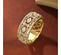 Vintage 18K Gold Plated Hollow Design Flower Scroll Promise Ring Band 925 Sterling Silver Statement Wedding Bands Gift for Women 10
