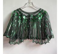 Vintage 1920s Flapper Beaded Sequin Cape for Women Evening Party Wedding Formal Wear Retro Art Deco Polyester Shawl (Black+Green)
