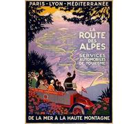 Vintage 1920s French Route Des Alpes France Travel Poster Wall Art Print | (A4 210 x 297mm)