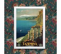 Vintage 1927 Taormina Sicily Italian Italy Travel Poster Wall Art Print | (A4 Framed - White Frame)