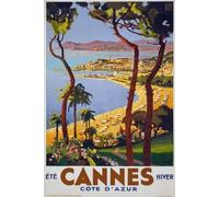 Vintage 1930's Cannes Cote D'Azur French Travel Poster Wall Art Print A4 & A3 (A4 210 x 297mm)