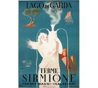 Vintage 1940's Italian Italy Lago Di Lake Garda Terme Sirmione Travel Poster Wall Art Print | (A2 420 x 594mm)
