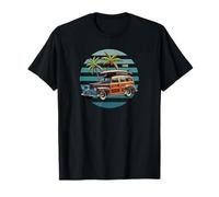 Vintage 1950 Woodie Wagon, Woodies, Surfing, Palm Tree Beach T-Shirt