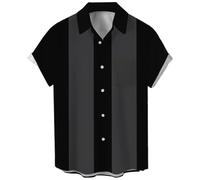Vintage 1950s Men's Poker Bowling Shirt Retro Button Short Sleeve Shirt Hawaii Shirt, Grey&Black, 6XL