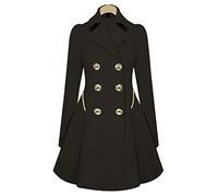 Vintage 1950s Retro Statement Military Swing Trench Coat Jacket Ladies Winter Double Breasted Flary Coat Black S