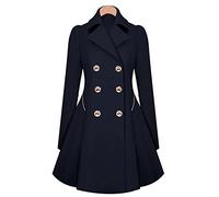 Vintage 1950s Retro Statement Military Swing Trench Coat Jacket Ladies Winter Double Breasted Flary Coat Navy S