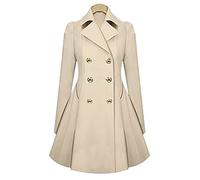 Vintage 1950s Retro Statement Military Swing Trench Coat Jacket Ladies Winter Double Breasted Flary Coat Beige S