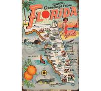 Vintage 1954 Greetings from Florida Collectible Metal Tin Sign Wall Decoration Poster Wall Decor Retro Garden Sign Vintage Cafe Coffee Bar Man Cave 8x12 Inch