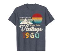 Vintage 1960 Mountains Eagle Retro 66th Birthday T-Shirt, Men, Heather Blue, 6X-Large