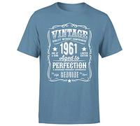 Vintage 1961 Aged to Perfection 63rd Birthday Gift Mens T Shirt Gift for Him Indigo Blue XXL