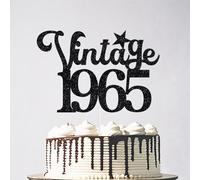 Vintage 1965 Cake Topper - Happy 60th Birthday Cake Pick，Funny 60 Fabulous Cake Decor, Celebrating 60th Birthday Anniversary Party Decorations Black Glitter