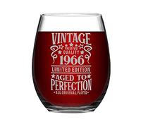 Vintage 1966 Birthday Limited Edition Aged to Prefection Birthday Premiun Quality Birthday Gift for Men Funny Stemless Wine Glass Laser Engraved Whiskey Glass Shot Glass Unique Idea for Him, Her,15 oz