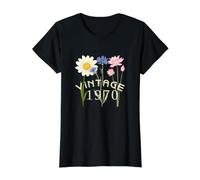 Vintage 1970 Design Featuring Three Lovely Flowers Value Graphic T-Shirt, Women, Black, S