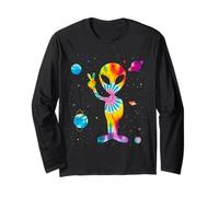 Vintage 1970s Tie Dye Groovy Alien Peace Retro Long Sleeve T-Shirt