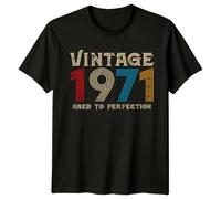 Vintage 1971 Aged to Perfection Mens T-Shirt 54th Birthday Gift Graphic Tee for Men 4XL Black