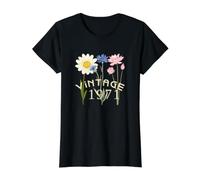 Vintage 1971 Design Featuring Three Lovely Flowers Value Graphic T-Shirt, Women, Black, M
