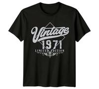 Vintage 1971 Limited Edition Mens Graphic T-Shirt 54th Birthday Gift Retro Style Tee XL Black