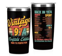 Vintage 1974, 51st Birthday Gifts for Men, 51st Birthday Decorations Tumbler, 20 oz Stainless Steel Insulated Coffee Mug, Gifts for 51 Year Old Man Dad, Travel Cup Thermos, Black Drinking Cup for Car