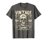 Vintage 1974 Born in 1974 Birthday Skull Biker Motorcycle T-Shirt, Men, Asphalt Grey, 6X-Large