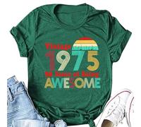 Vintage 1975 50 Years of Being Awesome Women Tees Shirt 50th Birthday Summer Tops 50th Birthday Gifts T Shirt (Vintage Green,L)