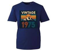 Vintage 1975 50th Birthday T-Shirt Fiftieth Gift Tee Birthday Gift for Mum Daddy Grandpa Grandma Best Dad Tshirt Unisex Adults Tee Tops (Navy, L)