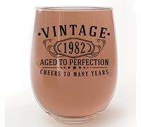 Vintage 1982 Printed 17oz Stemless Wine Glass - 43rd Birthday Gifts for Women - Cheers to 43 years old - 43rd decorations for her - Best Engraved Wine Gift ideas for Women - Mom Grandma 2.0