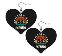 Vintage 1983 40th Birthday Leather Earrings For Women Dangle Earring Drop Heart Pendant With Hook Gifts For Adult Girl
