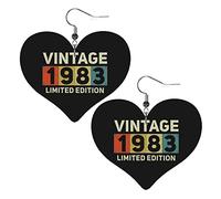 Vintage 1983 40th Birthday Leather Earrings For Women Dangle Earring Drop Heart Pendant With Hook Gifts For Adult Girl