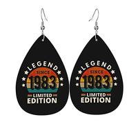 Vintage 1983 40th Birthday Leather Earrings For Women Dangle Earring Drop Pendant With Hook Gifts For Adult Girl