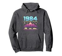 Vintage 1984 Legends Born Retro Gaming Car Graphic Pullover Hoodie, Adult Unisex, Dark Heather Grey, M