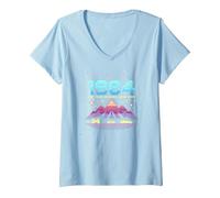 Vintage 1984 Legends Born Retro Gaming Car Graphic V-Neck T-Shirt, Women, Baby Blue, S