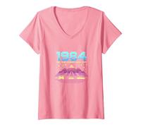 Vintage 1984 Legends Born Retro Gaming Car Graphic V-Neck T-Shirt, Women, Pink, M