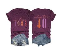 Vintage 1985 T Shirts for Women 40th Birthday Shirts Gifts Born in 1985 Retro Short Sleeve Tee Tops