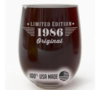 Vintage 1986 Etched 17oz Stemless Wine Glass - Happy 40th Birthday Gifts for Men Women, Cheers to Turning 40 Year Old Man Decoration Decor, Anniversary Bday Party Supplies Favors Maverick