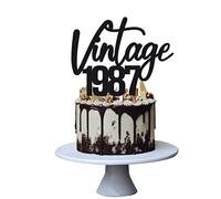 Vintage 1987 Cake Topper for 34th Men and Women Birthday Decorations ,Funny 34 Fabulous and Happy Thirty-Four Party , Handmade (Black）