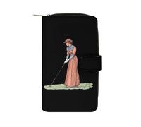 Vintage 19th Century Golfing Woman Cute Women's Long Wallets Leather Clutch Purse Large Capacity Wristlet Handbag