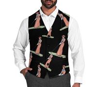 Vintage 19th Century Golfing Woman Slim Fit Men's Waistcoat Classic Suit Vest Dress for Formal Casual Wear XL