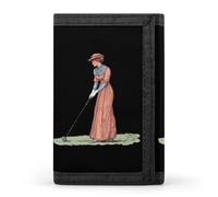 Vintage 19th Century Golfing Woman Trifold Men's Wallets with 8 Card Slots & Key Hook Slim Travel Purse Money Clip