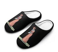 Vintage 19th Century Golfing Woman Women's Slippers Cotton Warm House Shoes with Rubber Anti-Slip Sole Slip On for Home Outdoor 7-8（39-40)