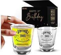 Vintage 2004, 21st Birthday Shot Glasses Set of 2, 1.75 oz Each, Black Printed, Happy 21st Birthday Decorations for Her and Him, Ideal Unique Gifts for Men and Women, Cheers to 21 Theme Shot Glass