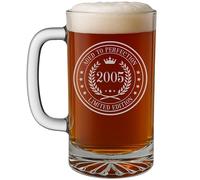 Vintage 2005 Etched 16oz Glass Beer Mug Stein - Happy 21st Birthday Gifts, Decorations Men Women Guy, Turning 21 Year Old, Bday Party Favors Supplies, Finally 21 Best Gift Idea Son Circle